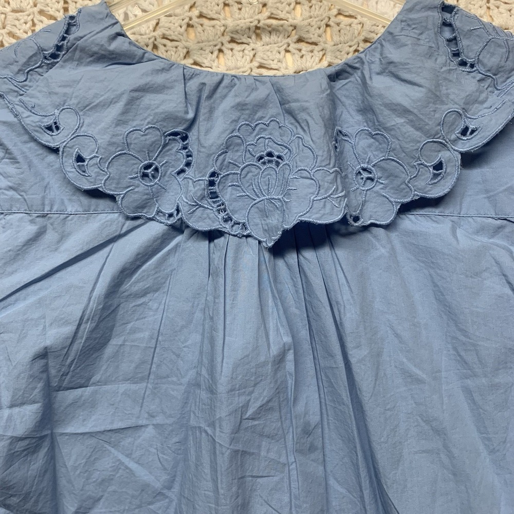 Free People Maisie Eyelet Blouson Top Women Sz M Blue Sleeve 100%Cotton - Picture 6 of 14